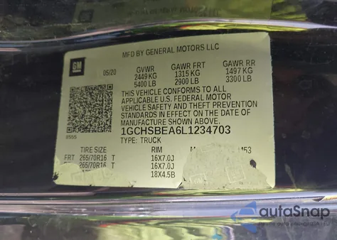 2020 Chevrolet Colorado из США, поврежденный, VIN 1GCHSBEA6L1234703